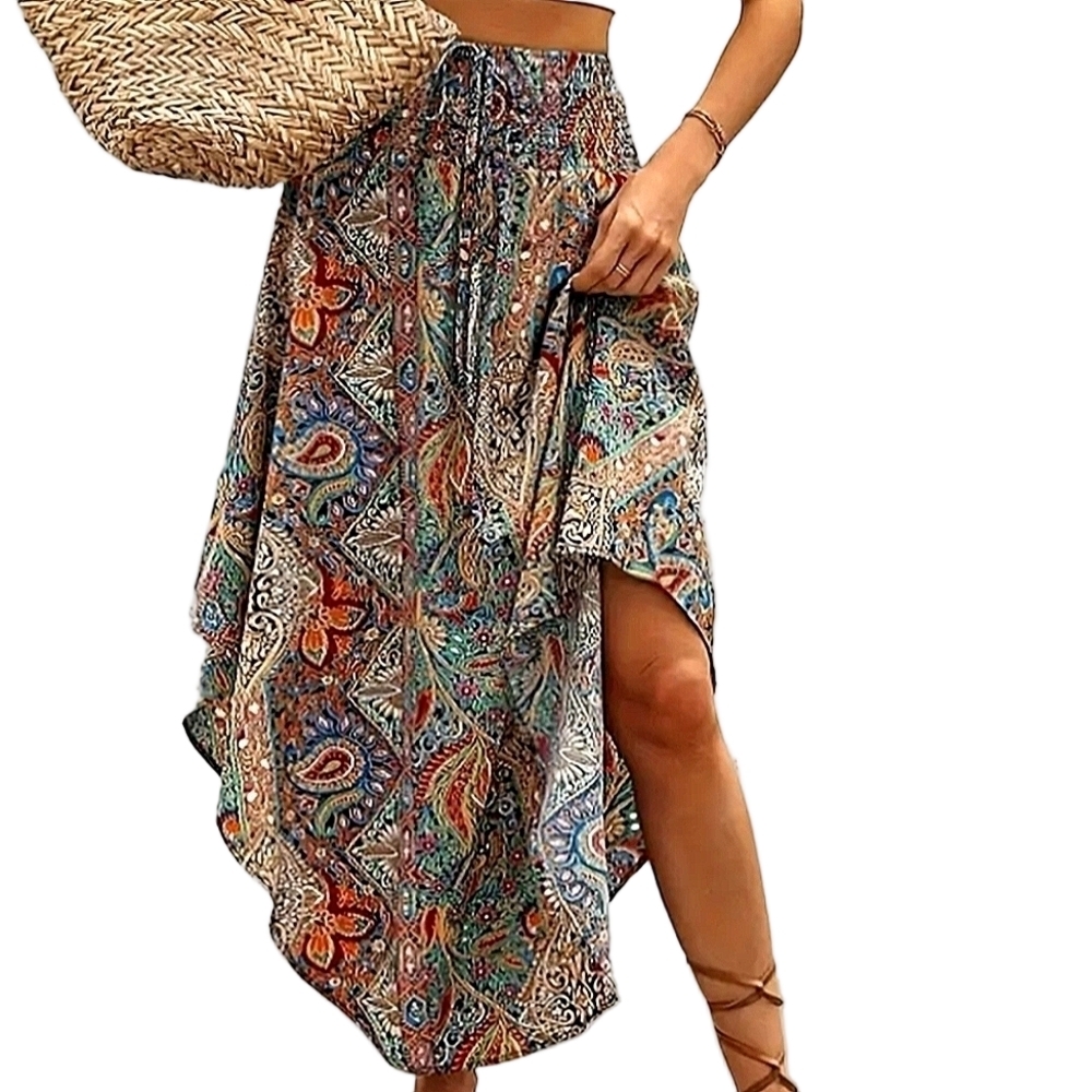 Bohemian Hi-Lo Skirt Paisley Summer Vacay Skirts S M L Plus size Outfits - Picture 7 of 9